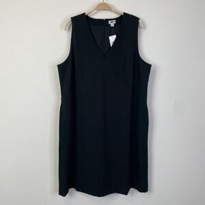 J. Crew Factory Sleeveless V-Neck Shift Dress Black CC318 Sz‎ 18 Work Office